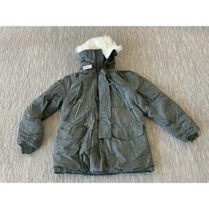 Vintage Military N-3B Jacket Men's M Green Extreme Cold Weather Parka Fur Hood